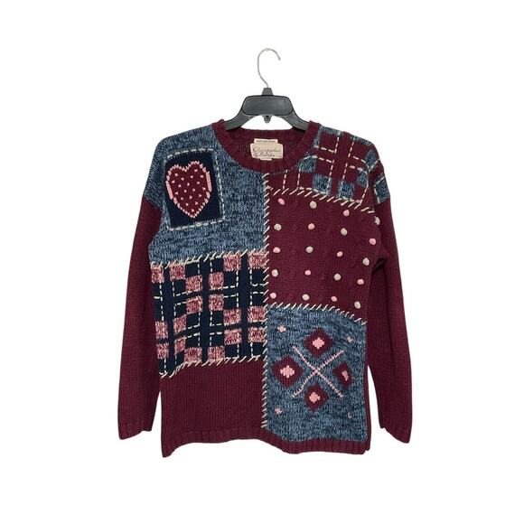 Christopher & Banks Sweaters - VTG 90s Christopher & Banks Patchwork Womens Sweater Size Medium Hand Embroided